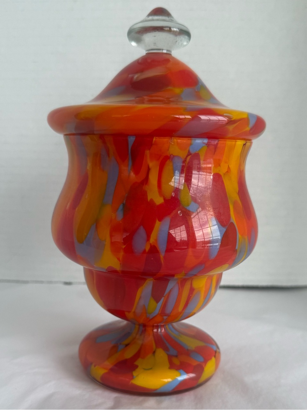 VTG Franz Welz Bo anhemian Art Glass Lidded Candy Jar Multi-Colour Spatter Glass